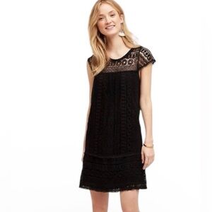 Anthropologie Maeve Crochet Lace Tunic Dress Black Boho Chic Revival Size XS